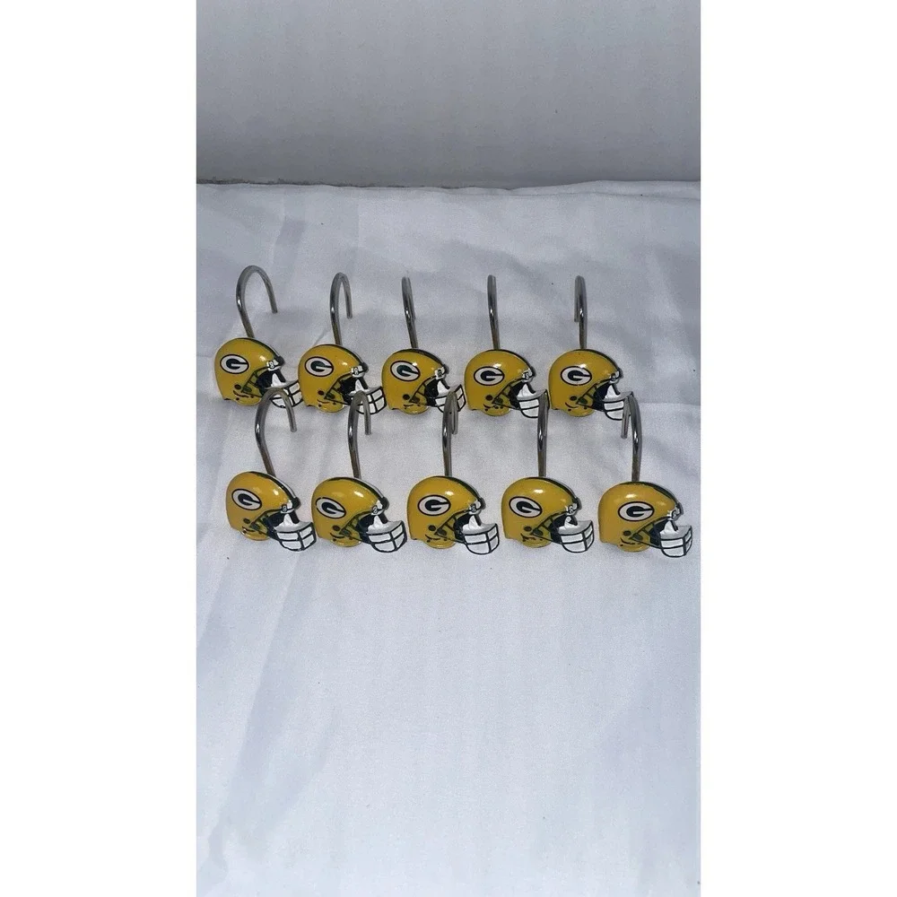 Green Bay Packers NFL Shower Curtain Hooks Set of 10 Yellow Helmet Bathroom